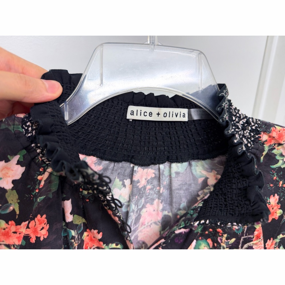 Alice + Olivia Janis Mini Dress Mock Neck Dream Castle Floral Black White 0 - Picture 6 of 16